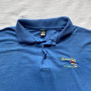 Vintage 80's Screen Stars Blue Collared T-Shirt with Hawaii Embroidery Sz. Large
